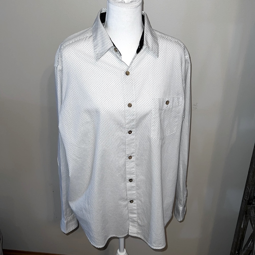 Men’s White Black Dot Dress Shirt - Large